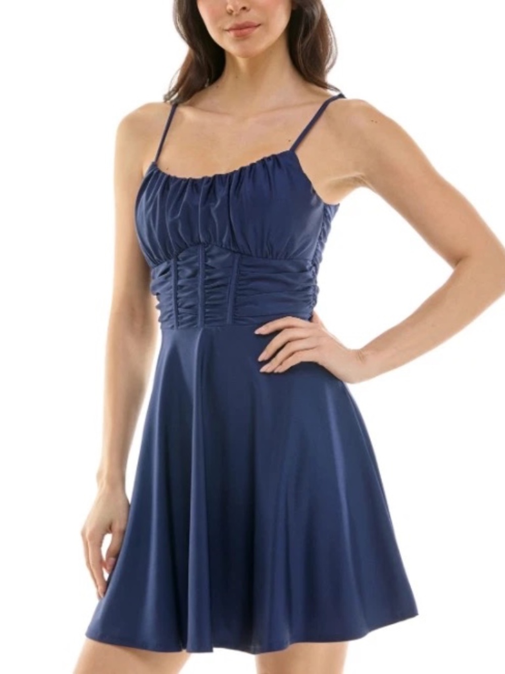 Emerald Sundae Juniors' Ruched Sleeveless Fit & Flare Dress